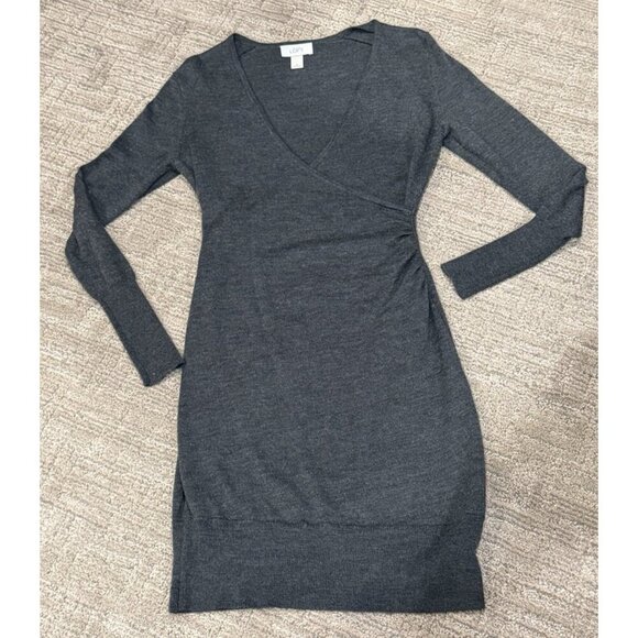 ANN TAYLOR LOFT Dresses & Skirts - ANN TAYLOR LOFT WOOL BLEND SWEATER WRAP DRESS S LONG SLEEVE PULLOVER GREY EUC